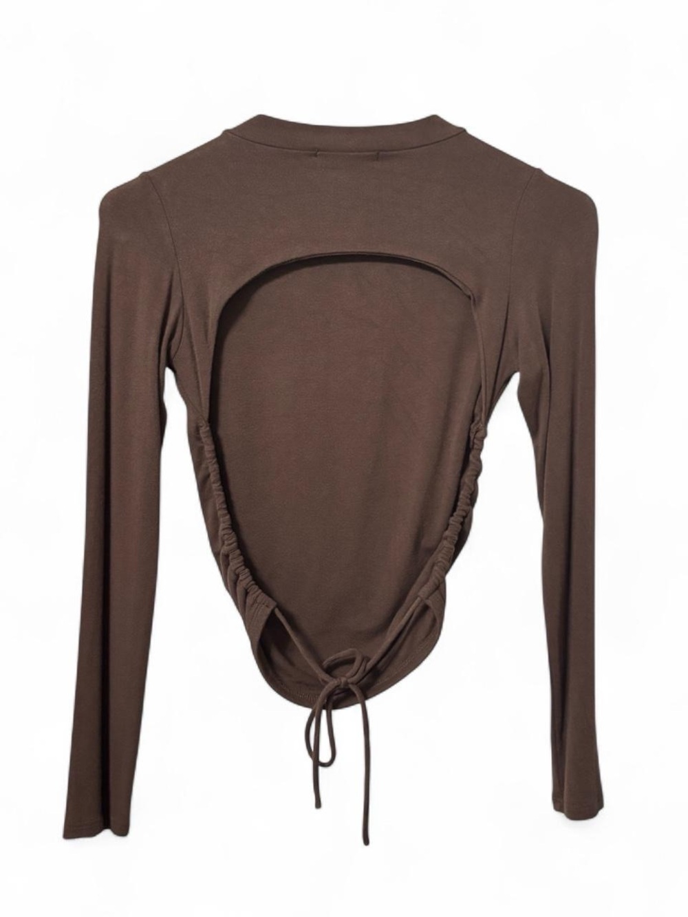 Brown Open-Back Tie Detail Long-Sleeve Top